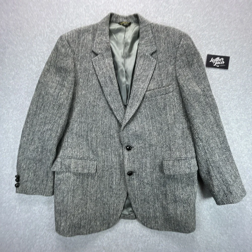 Vintage Harris Tweed Blazer Mens 42R Gray Herringbone Sport Coat Jacket Stafford